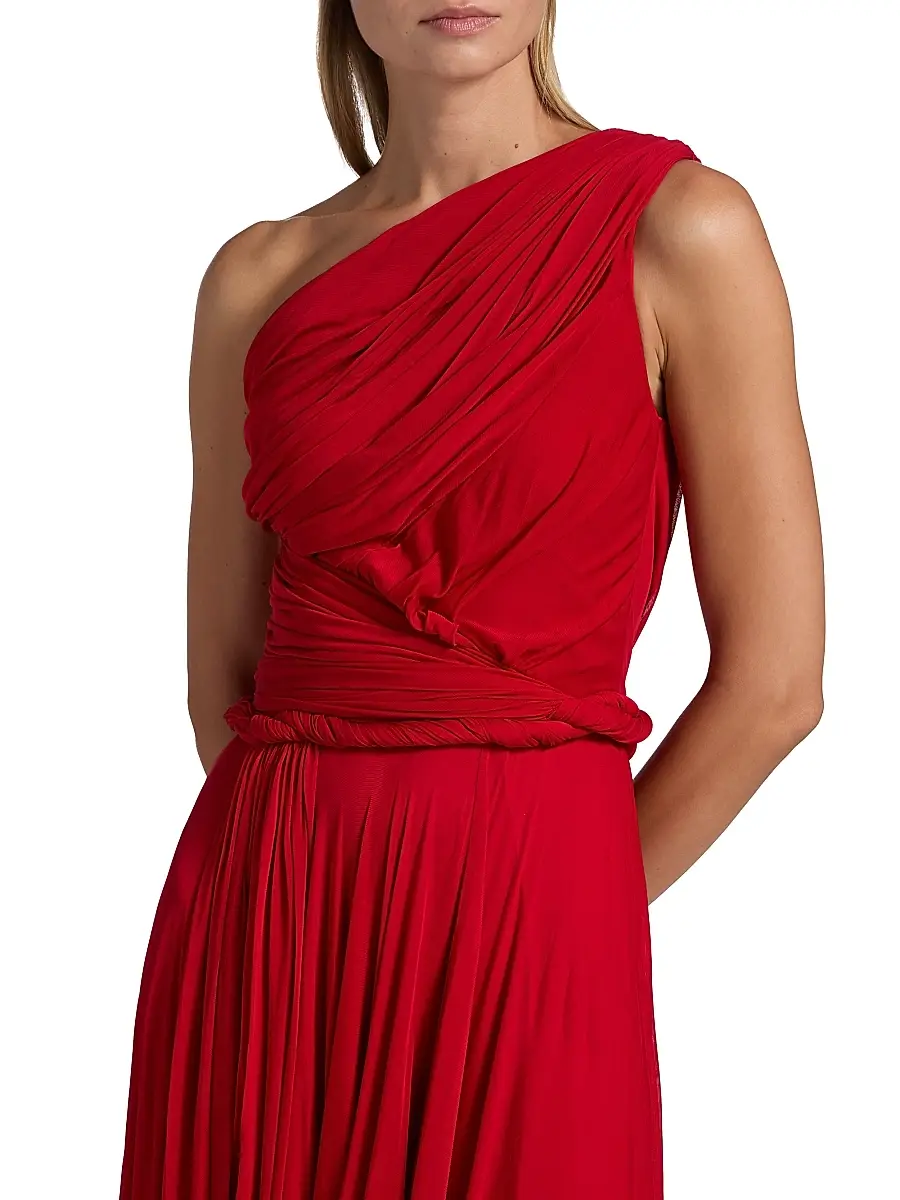 Giambattista Valli Women's One-Shoulder Ruched Jersey Maxi Dress - Red | Thumbnail 6 Giambattista Valli Women's One-Shoulder Ruched Jersey Maxi Dress - Red | Thumbnail 6