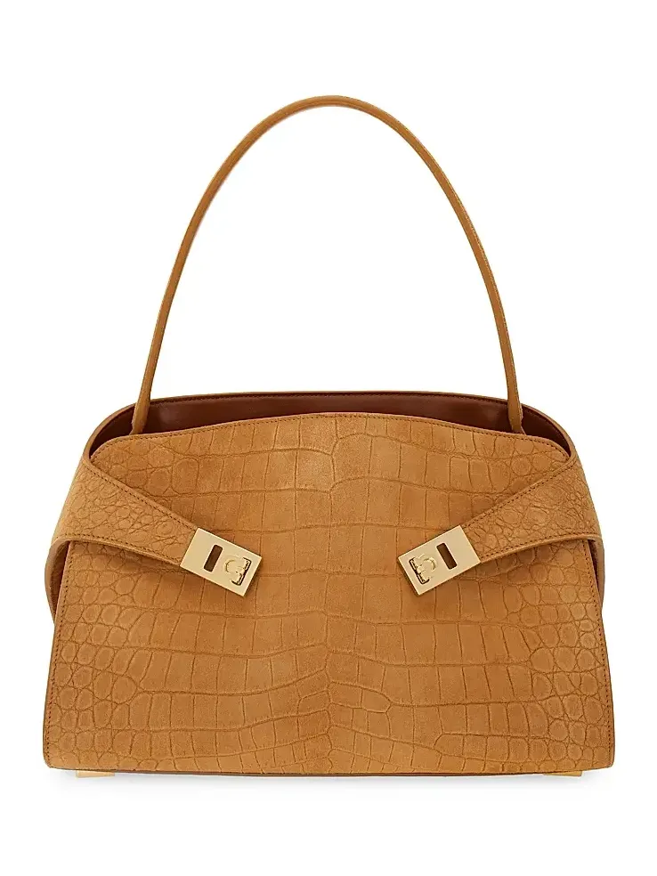 Women's Hug Suede Croco-Print Top Handle Bag