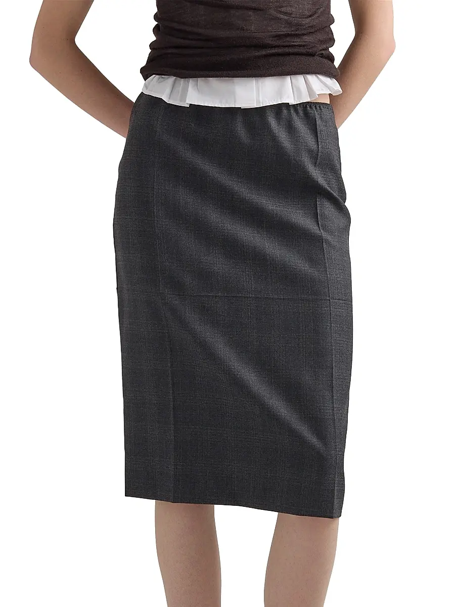 Prada Women's Checked Wool Midi-Skirt | Thumbnail 2