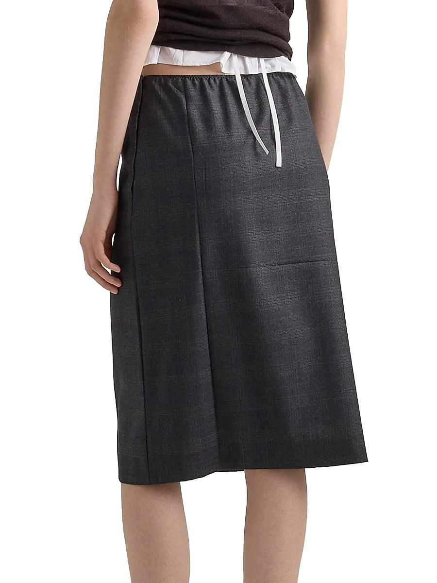 Prada Women's Checked Wool Midi-Skirt | Thumbnail 3