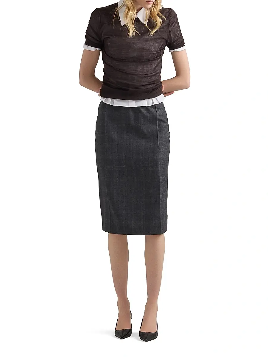 Prada Women's Checked Wool Midi-Skirt | Thumbnail 5