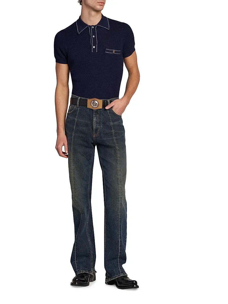 Versace Men's Cotton Polo Sweater | Thumbnail 2 Versace Men's Cotton Polo Sweater | Thumbnail 2