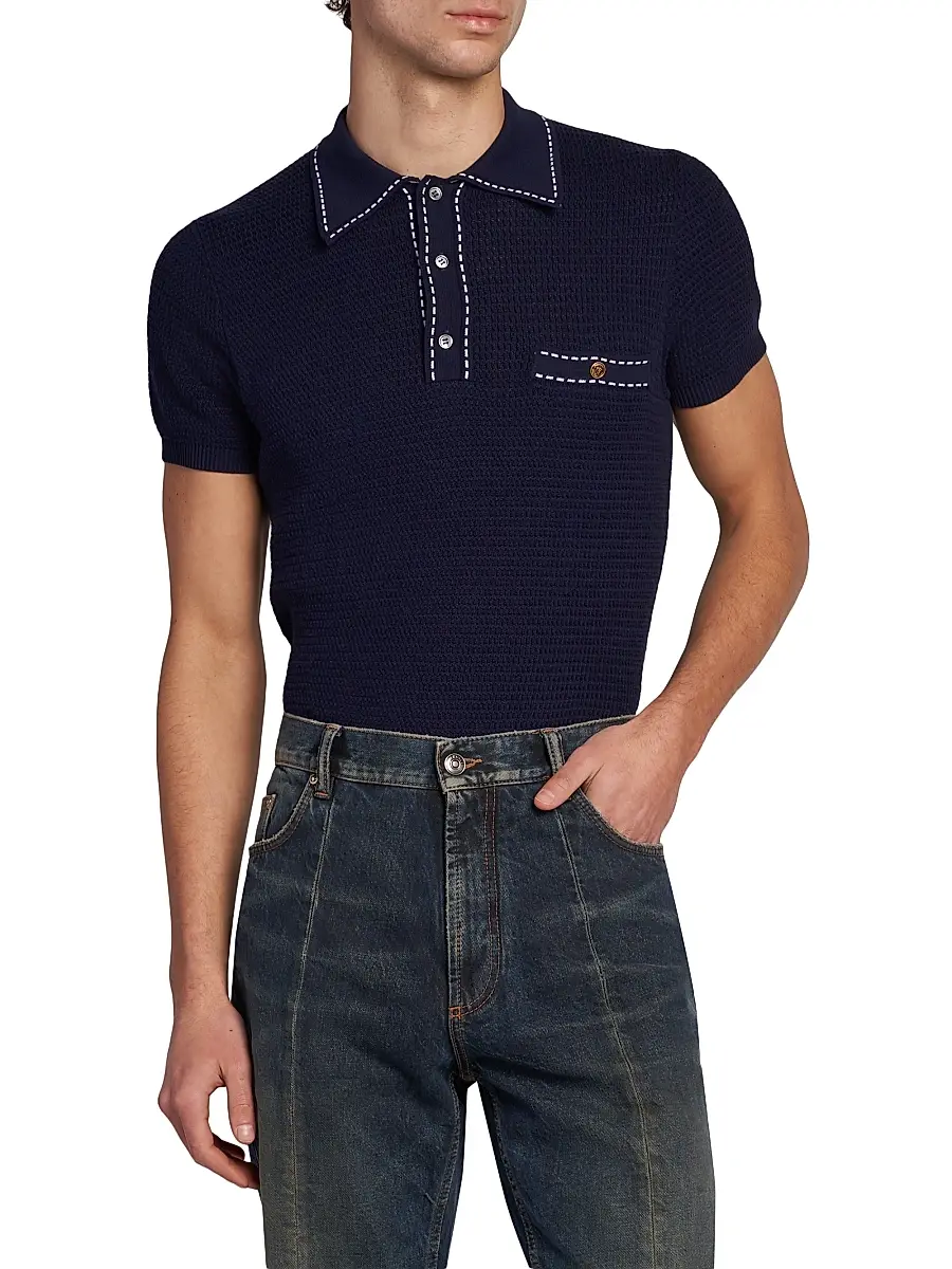 Versace Men's Cotton Polo Sweater | Thumbnail 3 Versace Men's Cotton Polo Sweater | Thumbnail 3