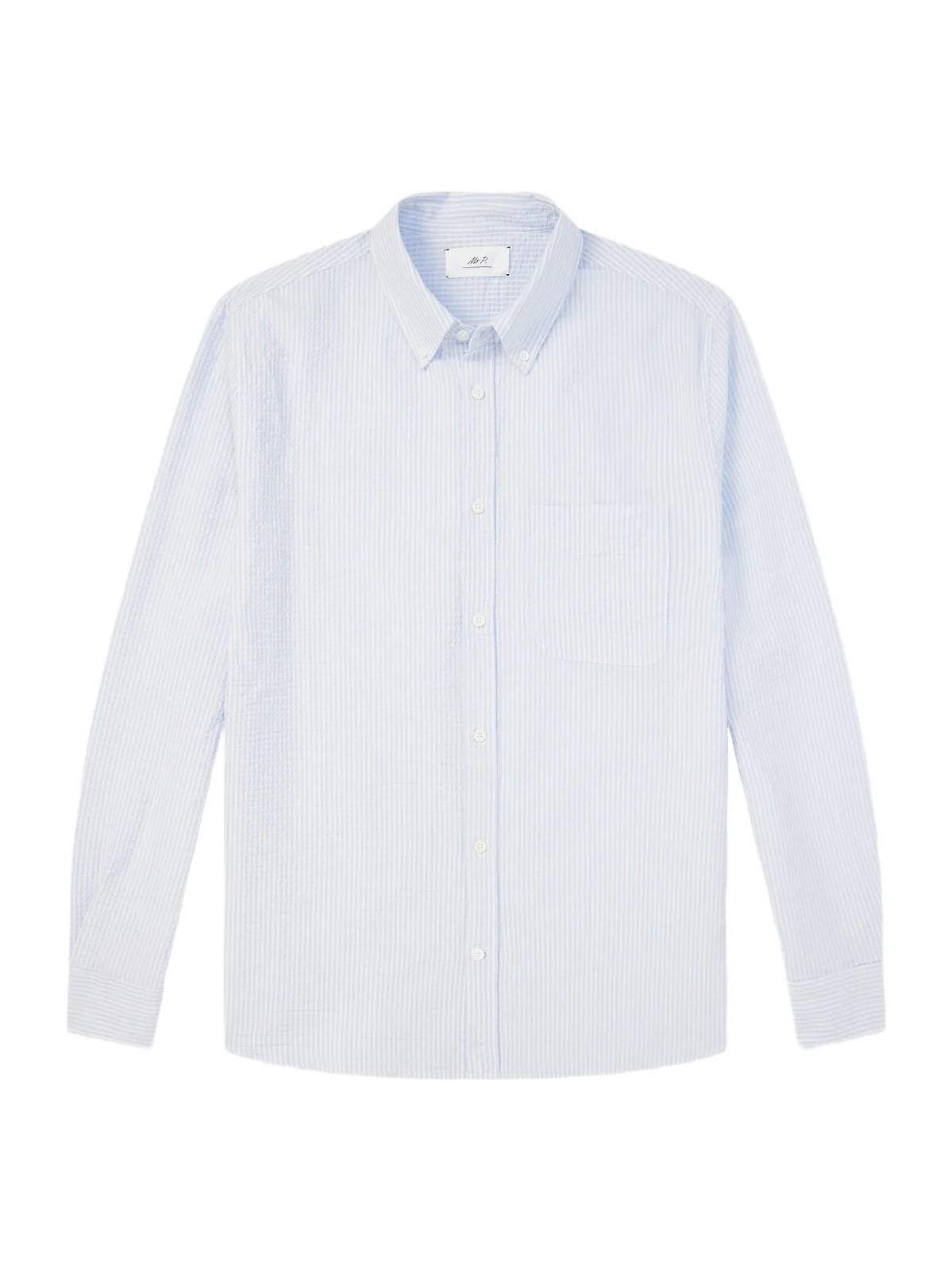 Button-Down Collar Striped Cotton-Seersucker Shirt - Men Button-Down Collar Striped Cotton-Seersucker Shirt - Men