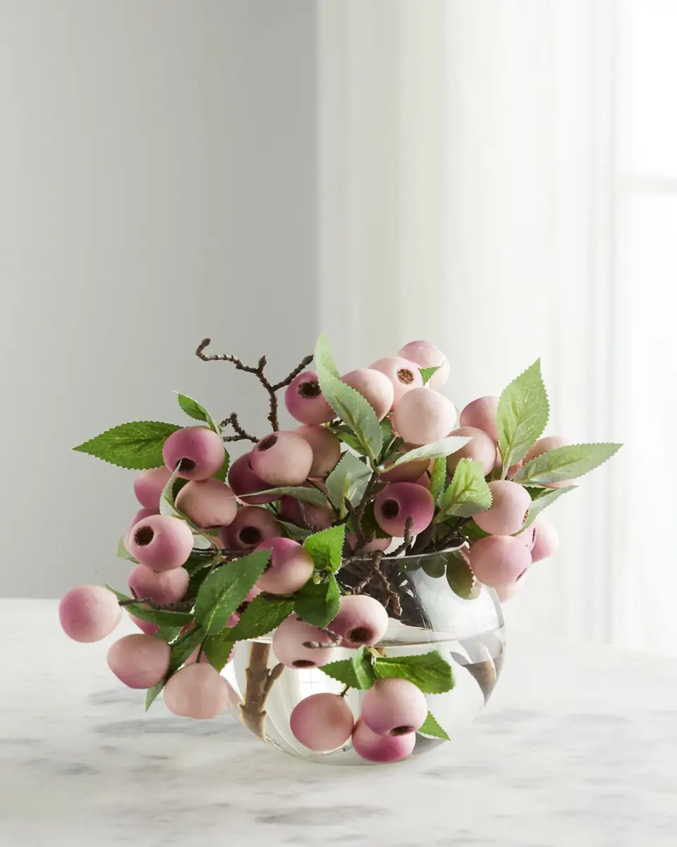 John-Richard Collection Balausta Berries 8" Faux Floral Arrangement in Glass Bowl | Thumbnail 2 John-Richard Collection Balausta Berries 8" Faux Floral Arrangement in Glass Bowl | Thumbnail 2