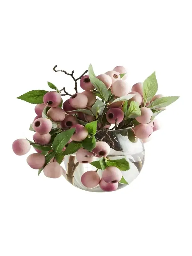John-Richard Collection Balausta Berries 8" Faux Floral Arrangement in Glass Bowl