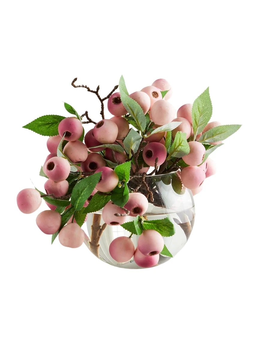 John-Richard Collection Balausta Berries 8" Faux Floral Arrangement in Glass Bowl