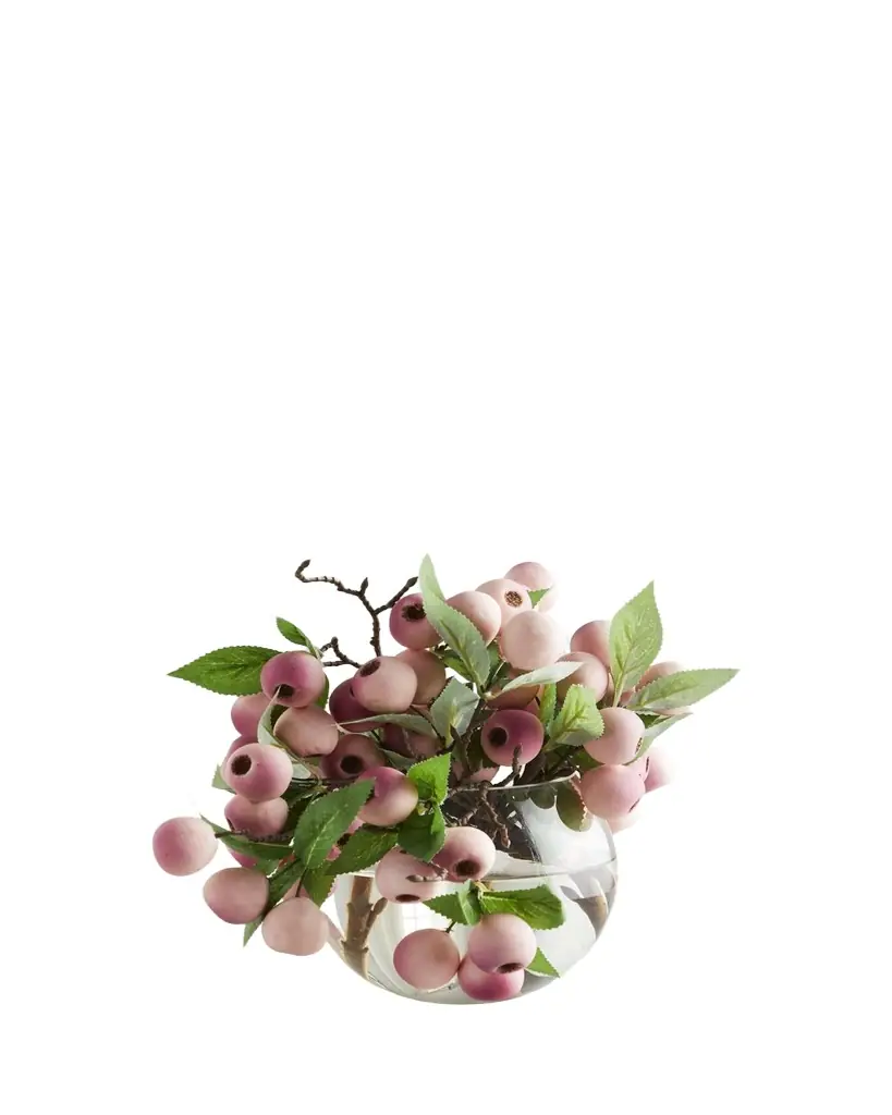 John-Richard Collection Balausta Berries 8" Faux Floral Arrangement in Glass Bowl | Image 1 John-Richard Collection Balausta Berries 8" Faux Floral Arrangement in Glass Bowl | Image 1