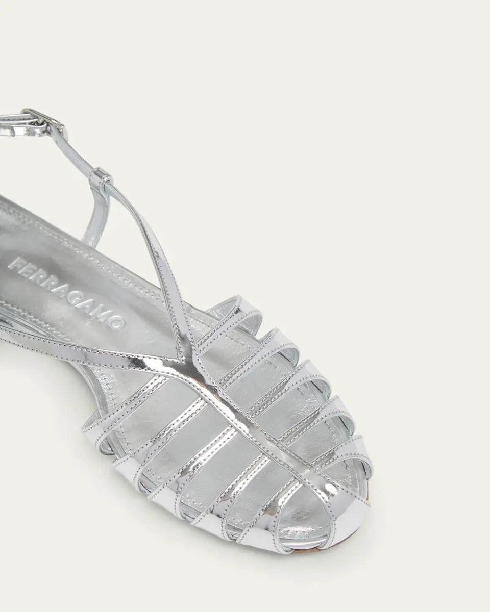 Ferragamo Lylly Metallic Patent Leather Caged Flat Sandals | Thumbnail 3 Ferragamo Lylly Metallic Patent Leather Caged Flat Sandals | Thumbnail 3