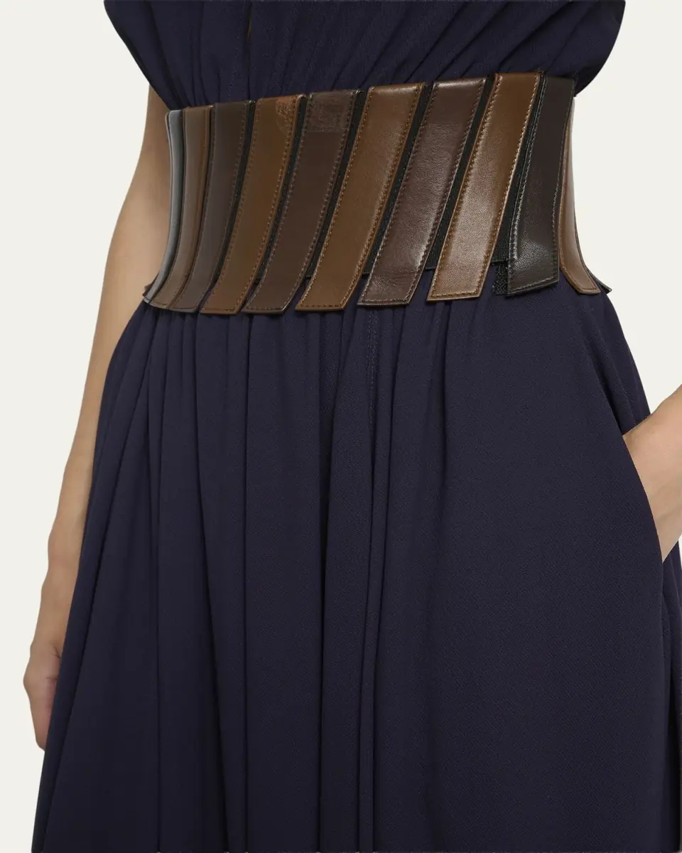 ALAÏA Leather Belted Cap-Sleeve Midi Dress | Thumbnail 5