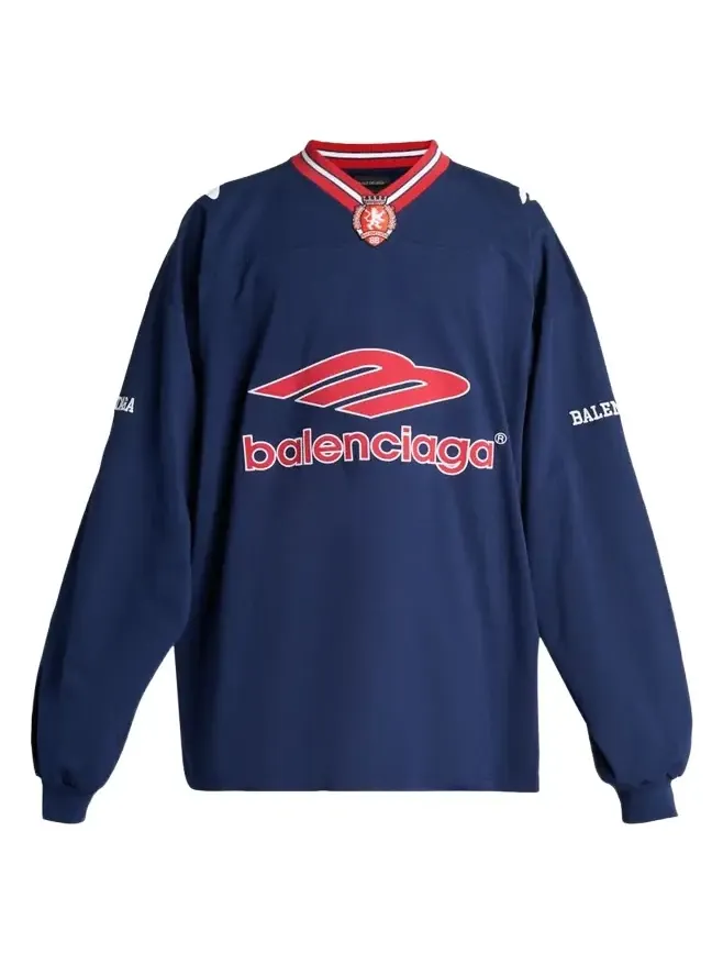 Balenciaga Men's 3B Football Long-Sleeve V-Neck Cotton T-Shirt