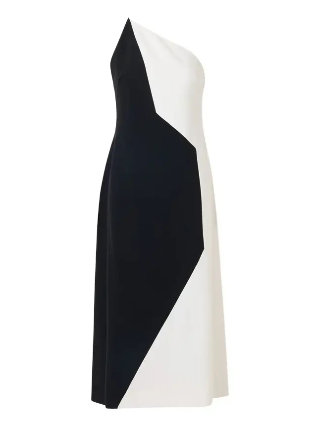 High Plains Patchwork Crepe One-Shoulder Midi Dress