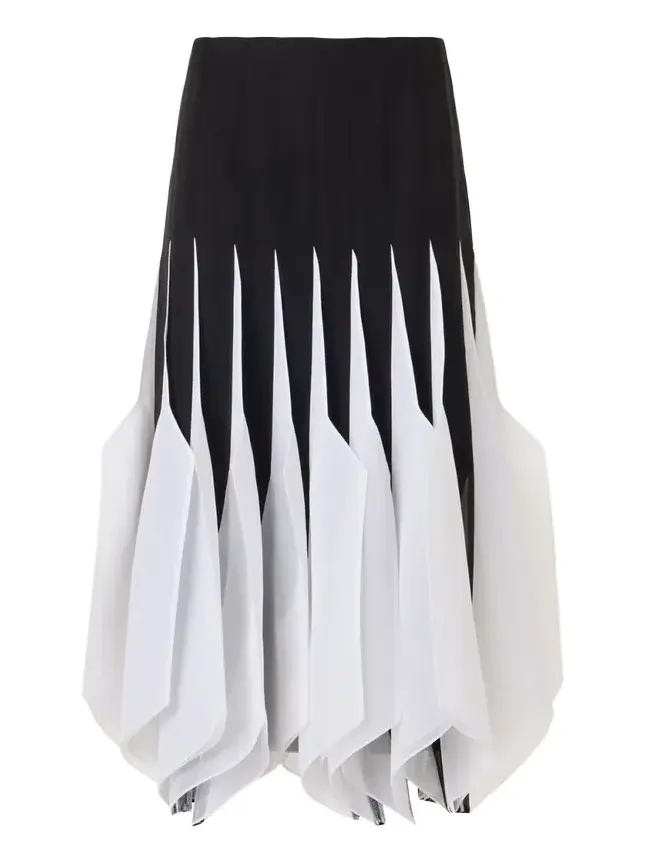 Ribbon Inset Panama Silk Organza Midi Skirt