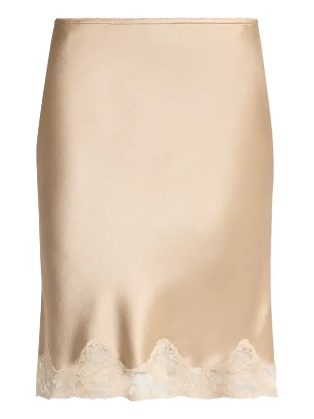 Lace-Trim Satin Knee-Length Skirt Lace-Trim Satin Knee-Length Skirt
