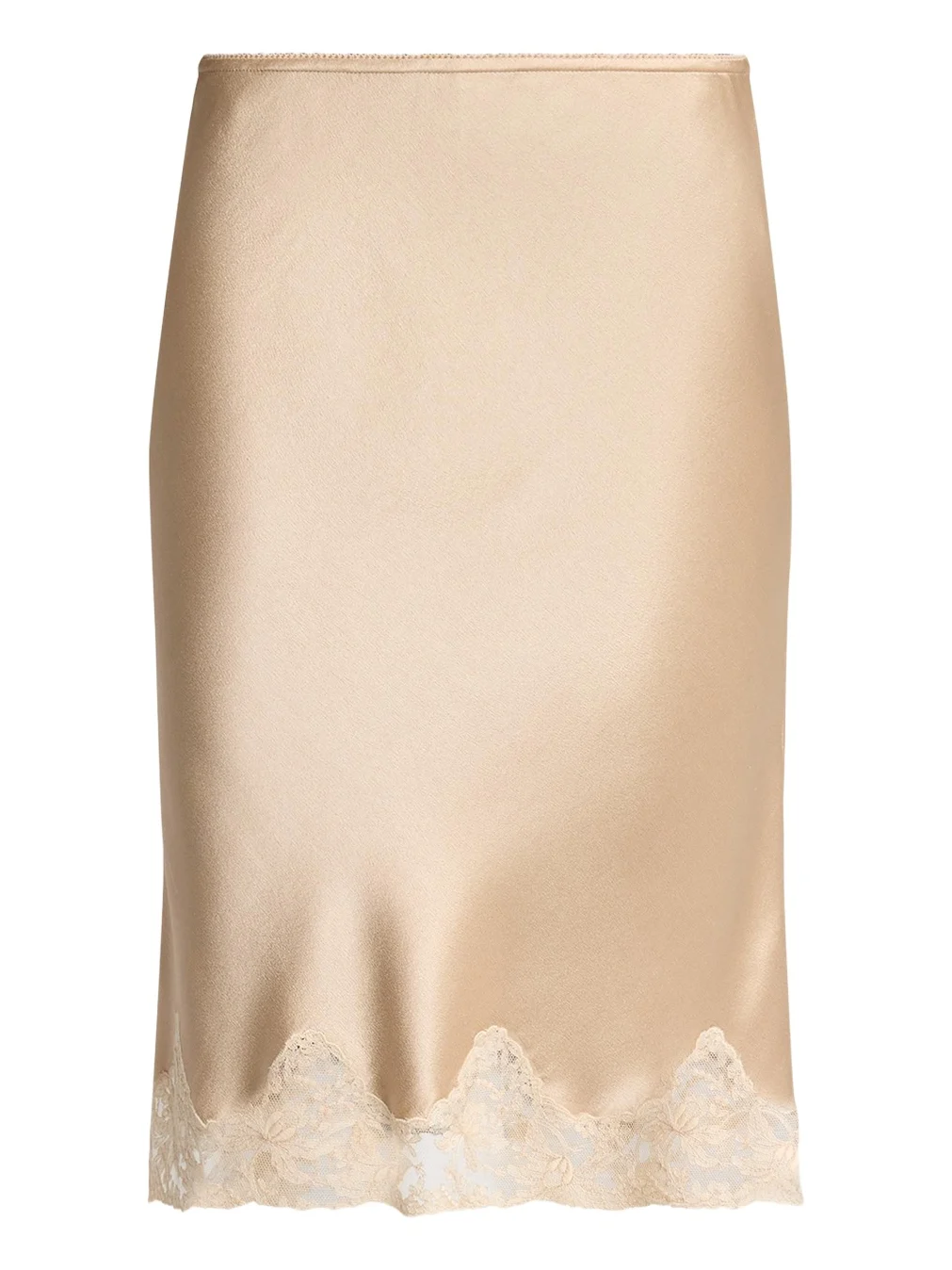 Lace-Trim Satin Knee-Length Skirt Lace-Trim Satin Knee-Length Skirt