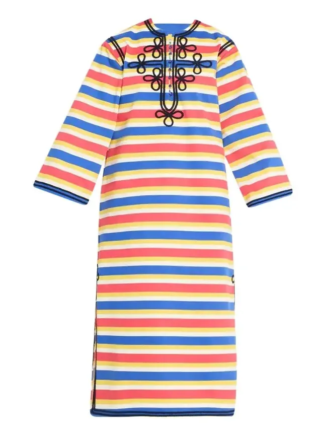 Rianna + Nina Embroidered Striped Cotton Maxi Dress