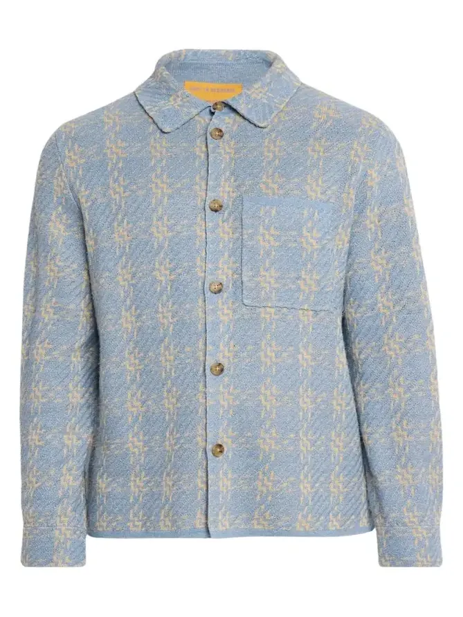 Men's Light Blue Knit Button-Down Shirt