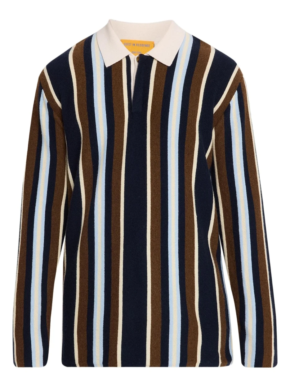 Men's Cashmere Multi Stripe Long-Sleeve Polo Shirt