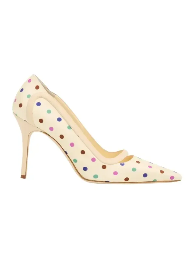 Manolo Blahnik Labama 105mm Polka-Dot Silk Stiletto Pumps