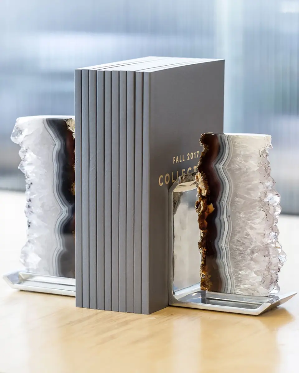 Anna New York Fim Bookends, Agate Druze & Silver - Set of 2 | Thumbnail 2