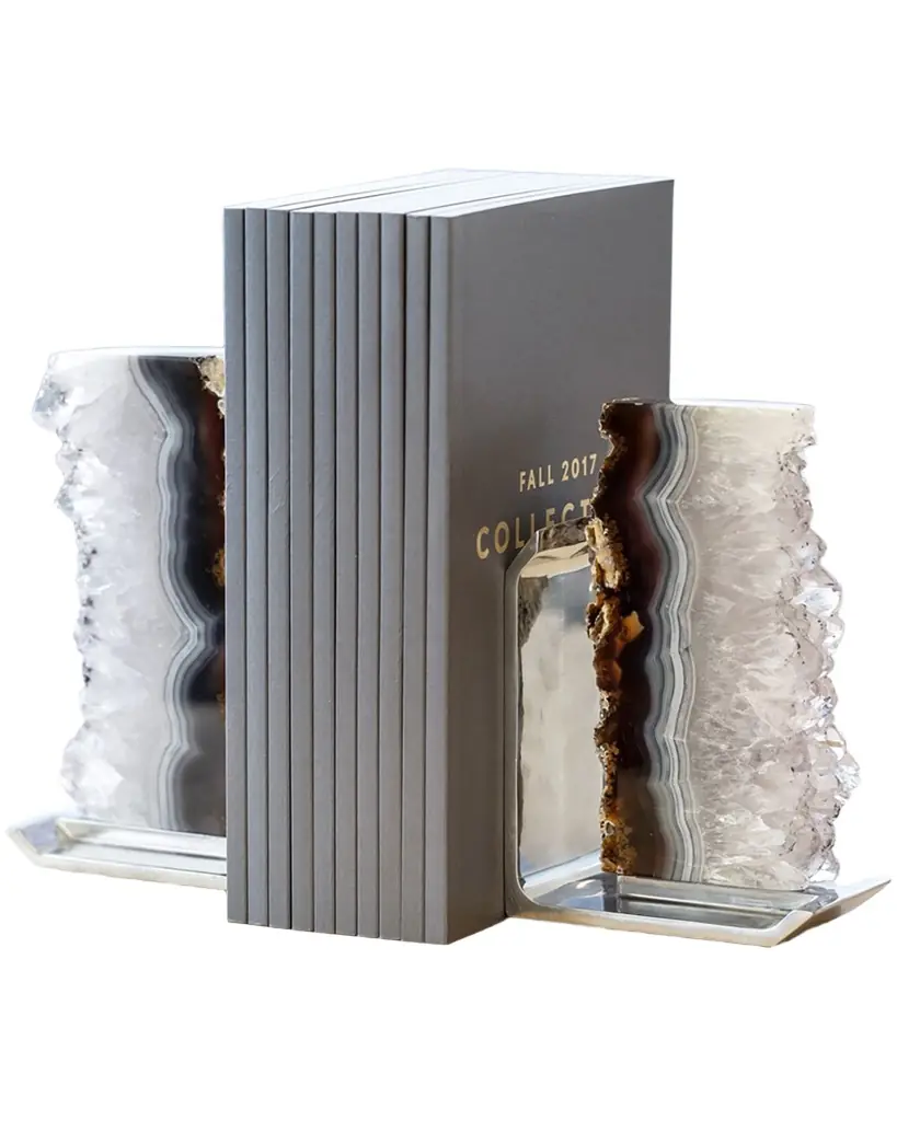Anna New York Fim Bookends, Agate Druze & Silver - Set of 2