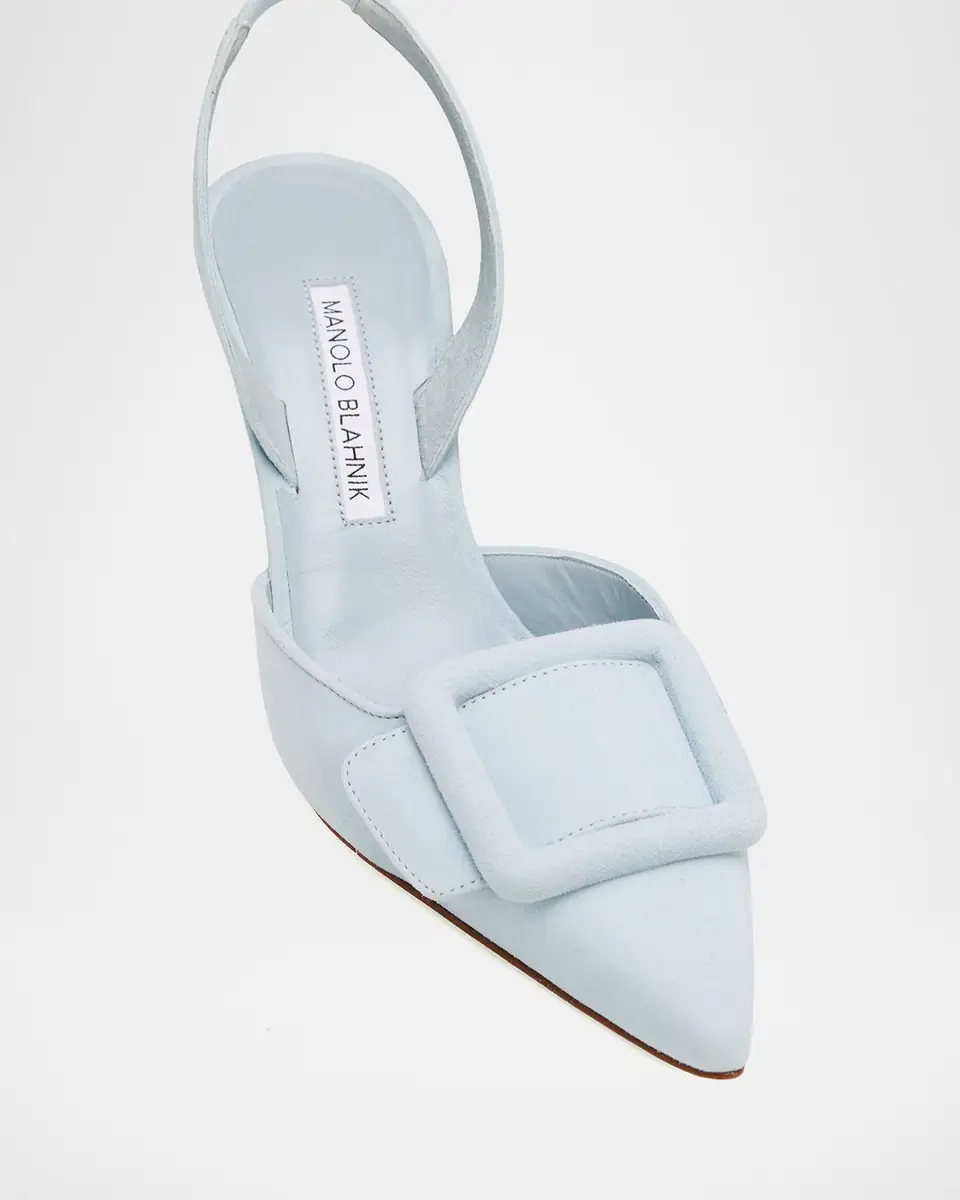 Manolo Blahnik 50mm Maysli Suede Buckle Slingback Pumps | Thumbnail 9 Manolo Blahnik 50mm Maysli Suede Buckle Slingback Pumps | Thumbnail 9