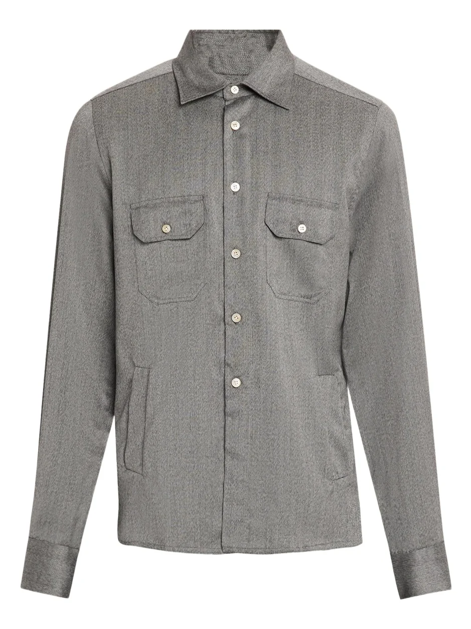 Men's Cashmere Herringbone Flap-Pocket Overshirt Men's Cashmere Herringbone Flap-Pocket Overshirt