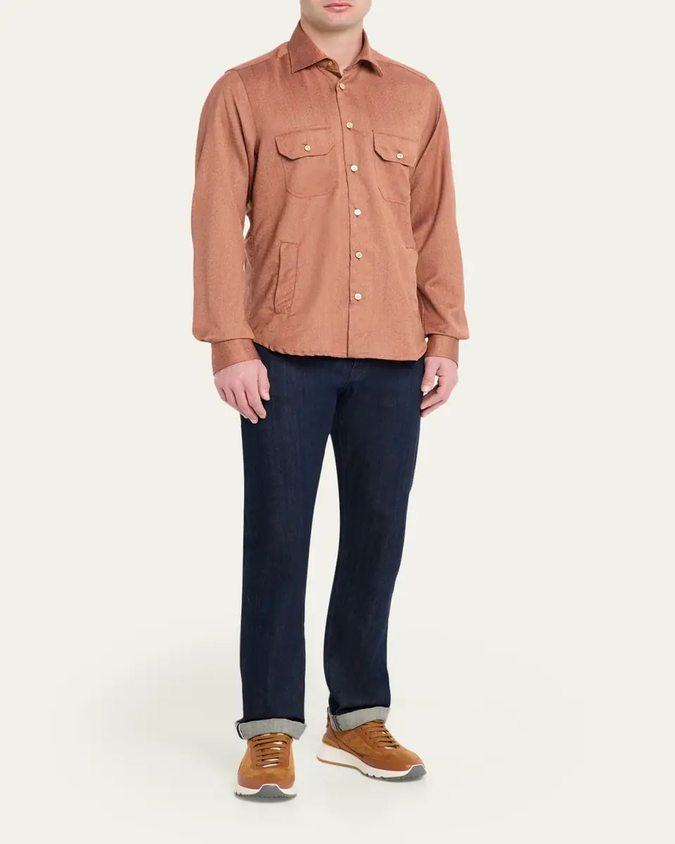 Kiton Men's Herringbone Cashmere Overshirt | Thumbnail 2 Kiton Men's Herringbone Cashmere Overshirt | Thumbnail 2