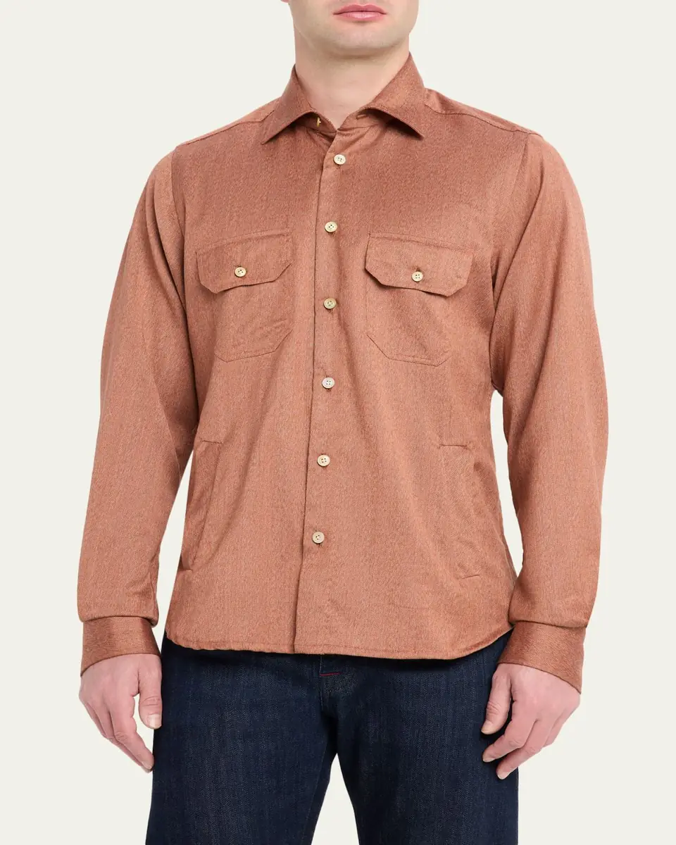 Kiton Men's Herringbone Cashmere Overshirt | Thumbnail 4 Kiton Men's Herringbone Cashmere Overshirt | Thumbnail 4
