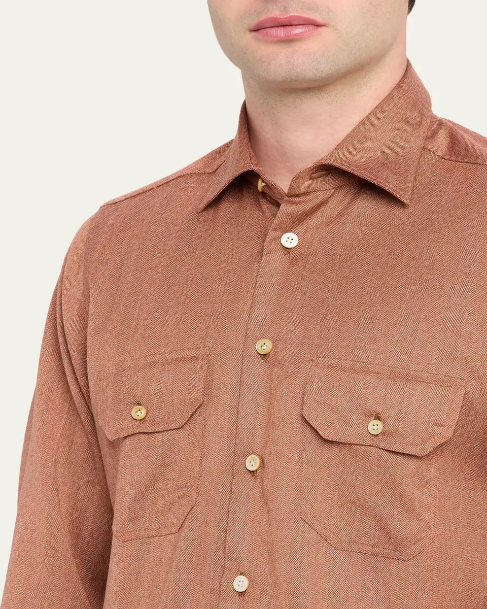Kiton Men's Herringbone Cashmere Overshirt | Thumbnail 5 Kiton Men's Herringbone Cashmere Overshirt | Thumbnail 5