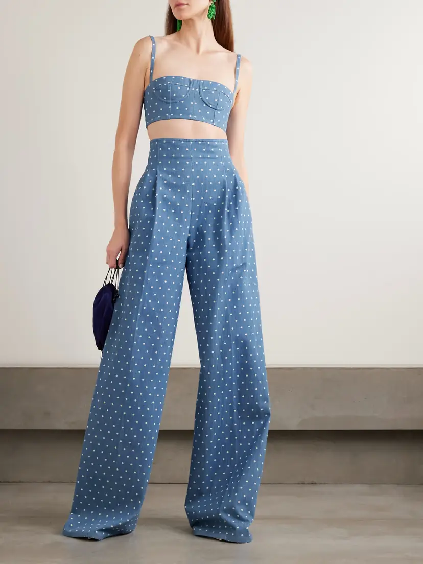 Carolina Herrera Cropped Polka-dot Denim Bustier Top | Thumbnail 2
