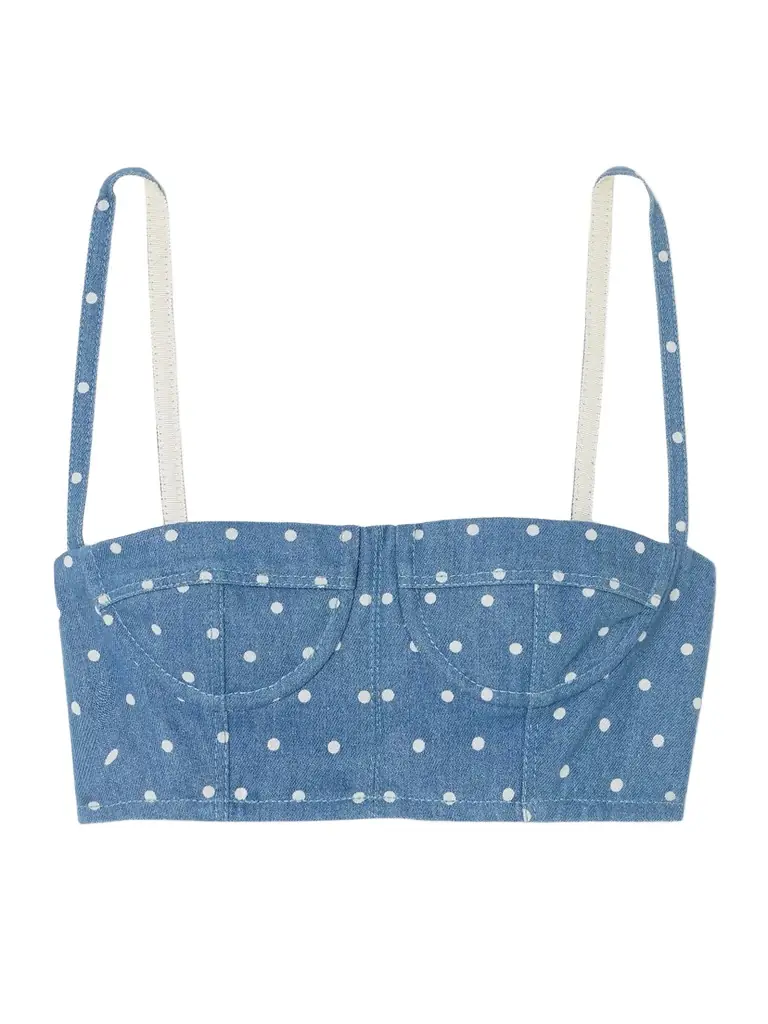 Cropped Polka-dot Denim Bustier Top Cropped Polka-dot Denim Bustier Top