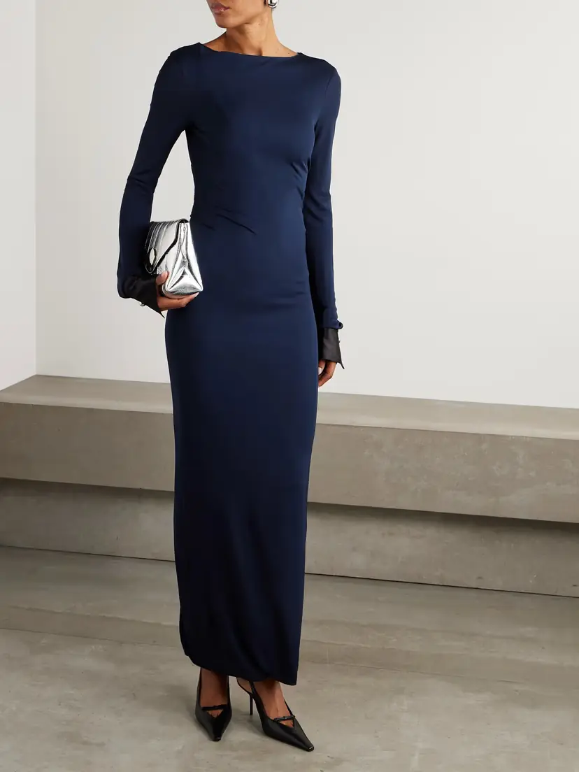Lanvin Draped Satin-trimmed Crepe Maxi Dress | Thumbnail 2