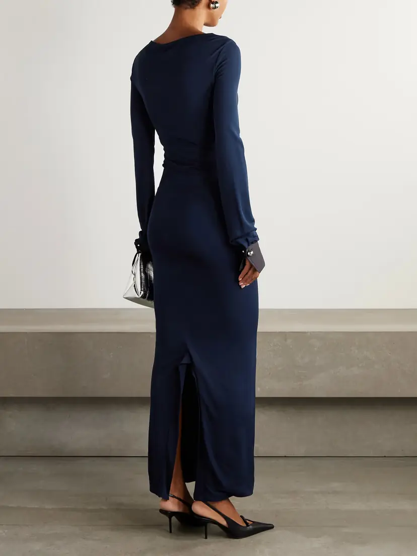 Lanvin Draped Satin-trimmed Crepe Maxi Dress | Thumbnail 3
