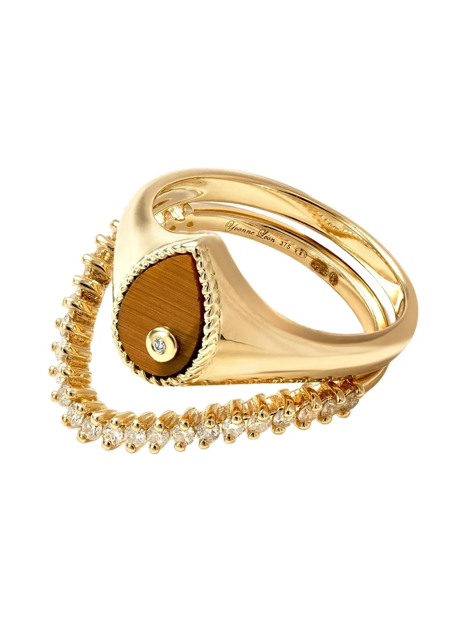 Yvonne Léon Baby Chevaliere Poire 9-karat Gold, Tiger's Eye And Diamond Ring