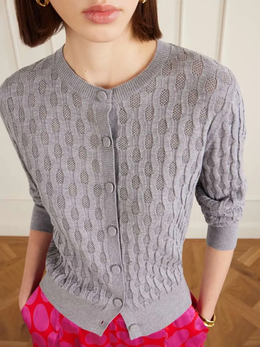 Dries Van Noten Pointelle-knit Merino Wool Cardigan | Thumbnail 4