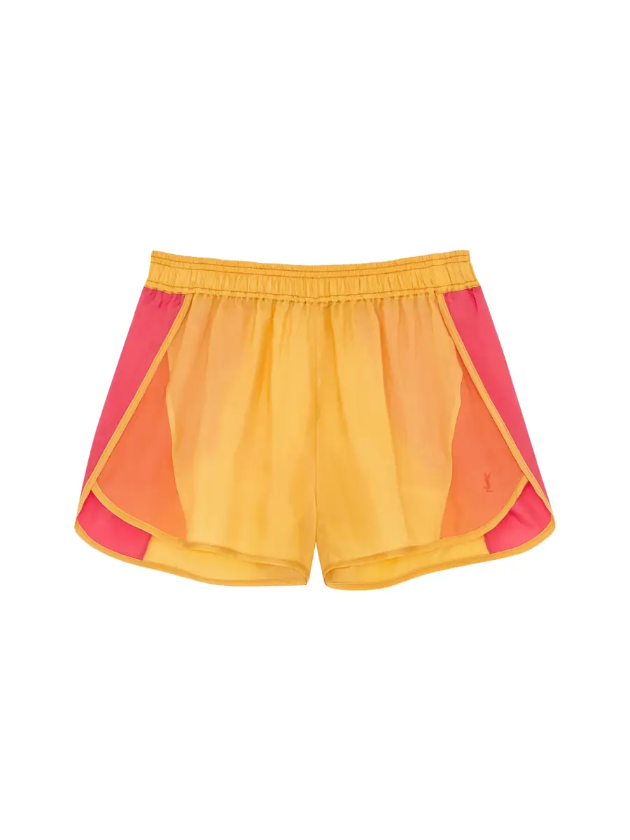 Saint Laurent Colorblock Cupro Shorts | Image 1 Saint Laurent Colorblock Cupro Shorts | Image 1