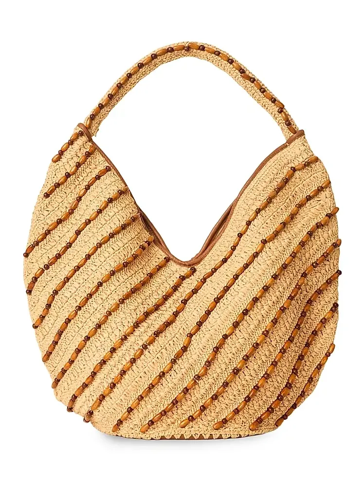 BTB Los Angeles Women's Paisley Beaded Raffia Hobo Bag