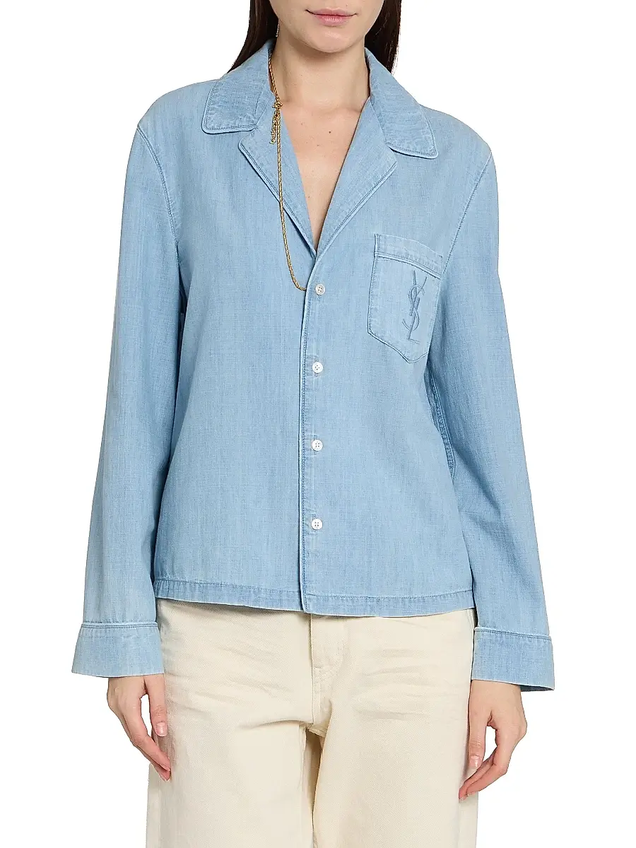 Saint Laurent Women's Cassandre Shirt in Chambray - Blue Grey Vintage | Thumbnail 3 Saint Laurent Women's Cassandre Shirt in Chambray - Blue Grey Vintage | Thumbnail 3