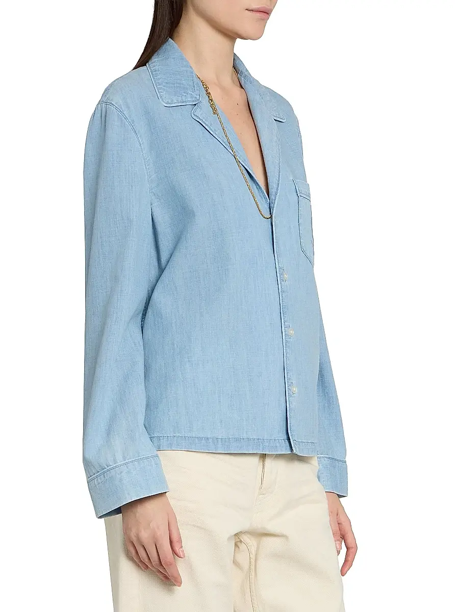 Saint Laurent Women's Cassandre Shirt in Chambray - Blue Grey Vintage | Thumbnail 4 Saint Laurent Women's Cassandre Shirt in Chambray - Blue Grey Vintage | Thumbnail 4
