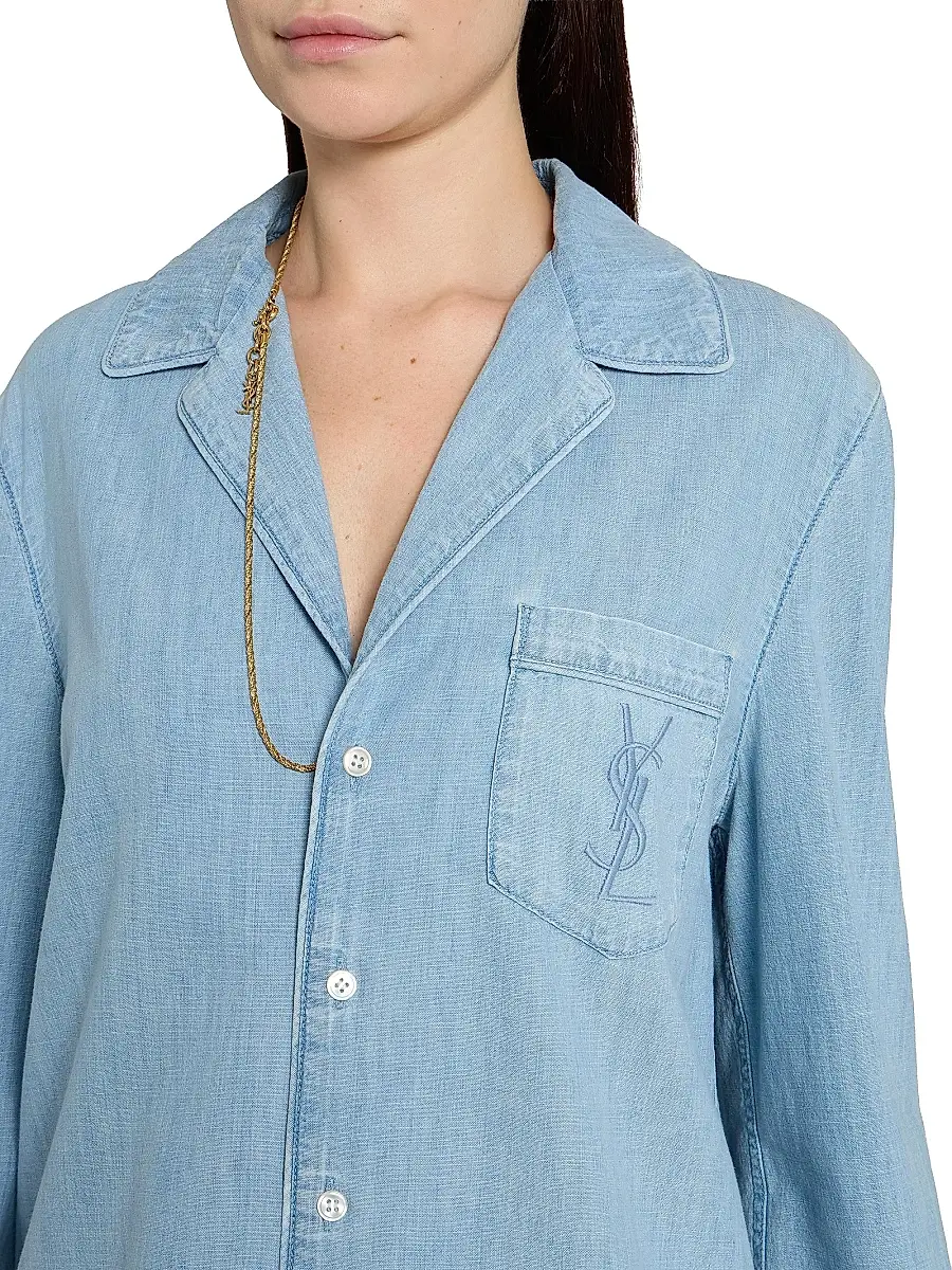 Saint Laurent Women's Cassandre Shirt in Chambray - Blue Grey Vintage | Thumbnail 6 Saint Laurent Women's Cassandre Shirt in Chambray - Blue Grey Vintage | Thumbnail 6