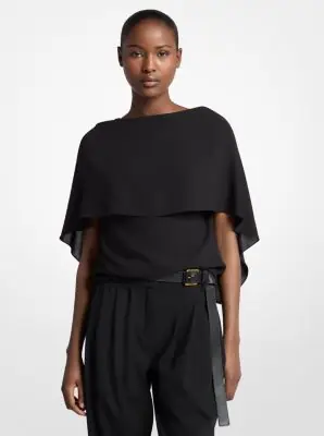 Michael Kors Collection Wool Crepe Cape Top in Black | Thumbnail 2 Michael Kors Collection Wool Crepe Cape Top in Black | Thumbnail 2