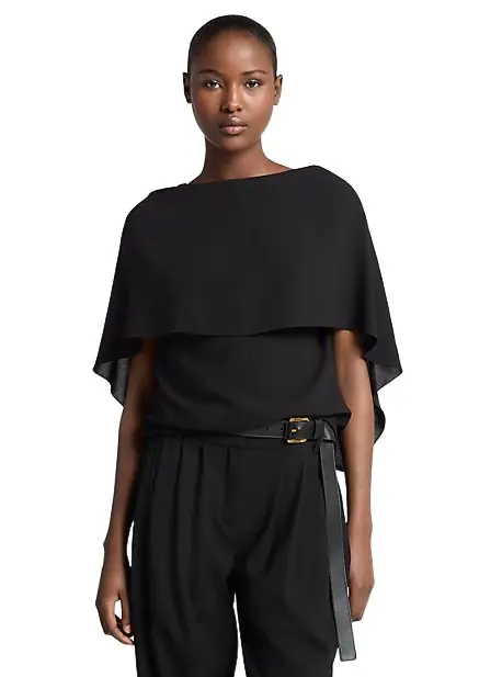 Michael Kors Collection Wool Crepe Cape Top in Black