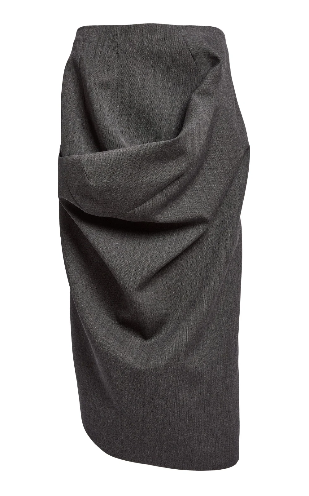 Ruched Wool Midi Skirt