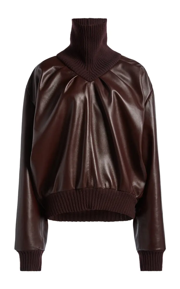 Victoria Beckham Knit Collar Leather Top