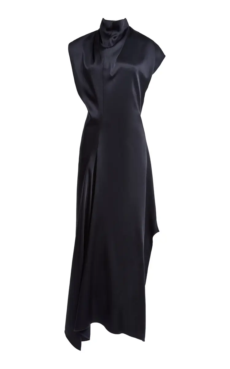 Victoria Beckham High Neck Draped Midi Dress
