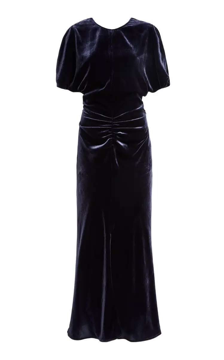 Victoria Beckham Bela Ruched Velvet Midi Dress
