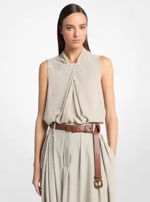 Michael Kors Collection Draped Wool Crepe Sleeveless Blouse in Natural | Thumbnail 2 Michael Kors Collection Draped Wool Crepe Sleeveless Blouse in Natural | Thumbnail 2