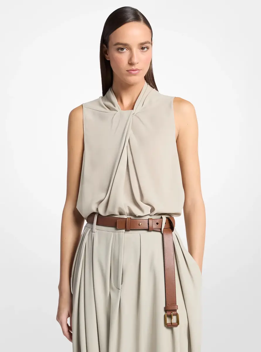 Michael Kors Collection Draped Wool Crepe Sleeveless Blouse in Natural | Thumbnail 4 Michael Kors Collection Draped Wool Crepe Sleeveless Blouse in Natural | Thumbnail 4