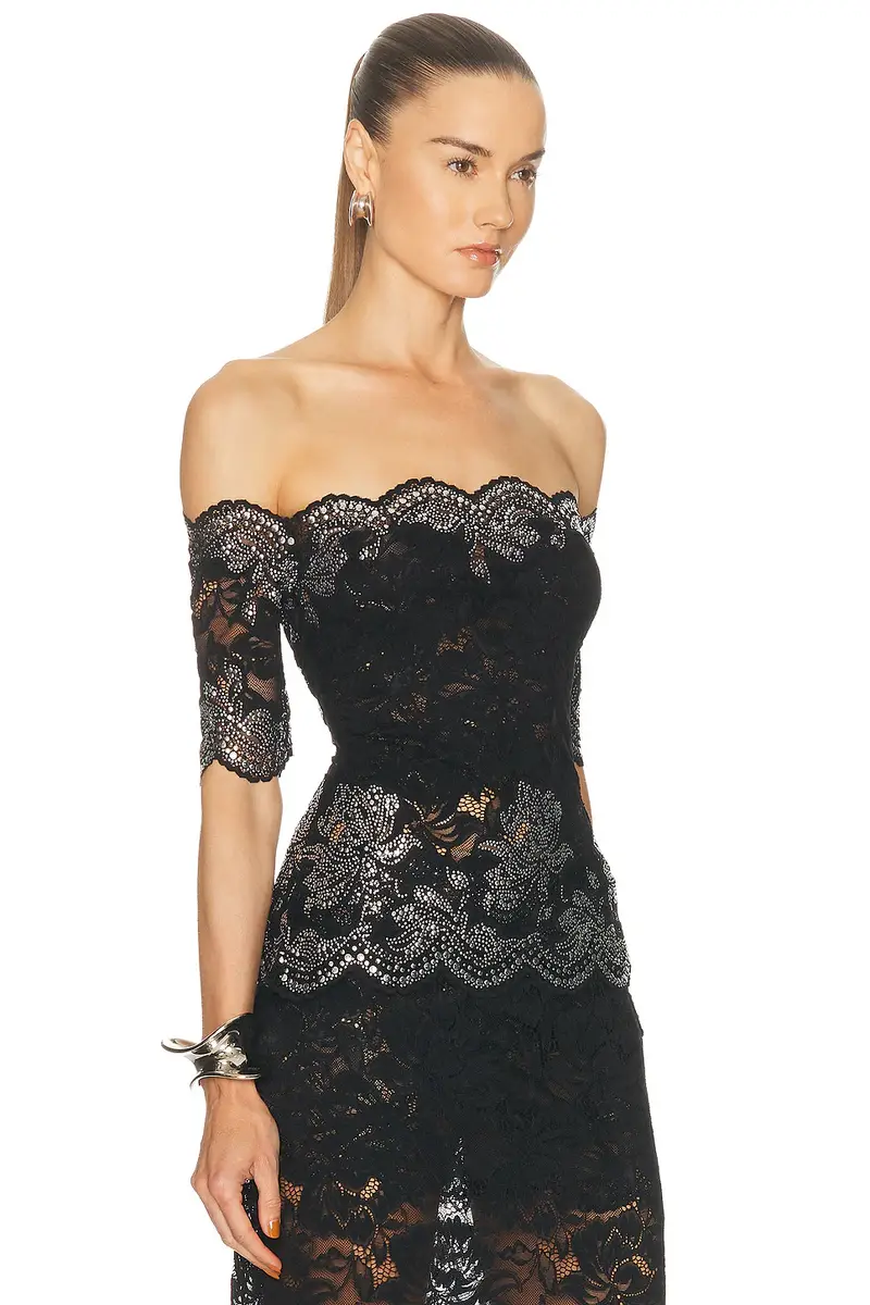 RABANNE Studded Lace Boatneck Top | Thumbnail 2